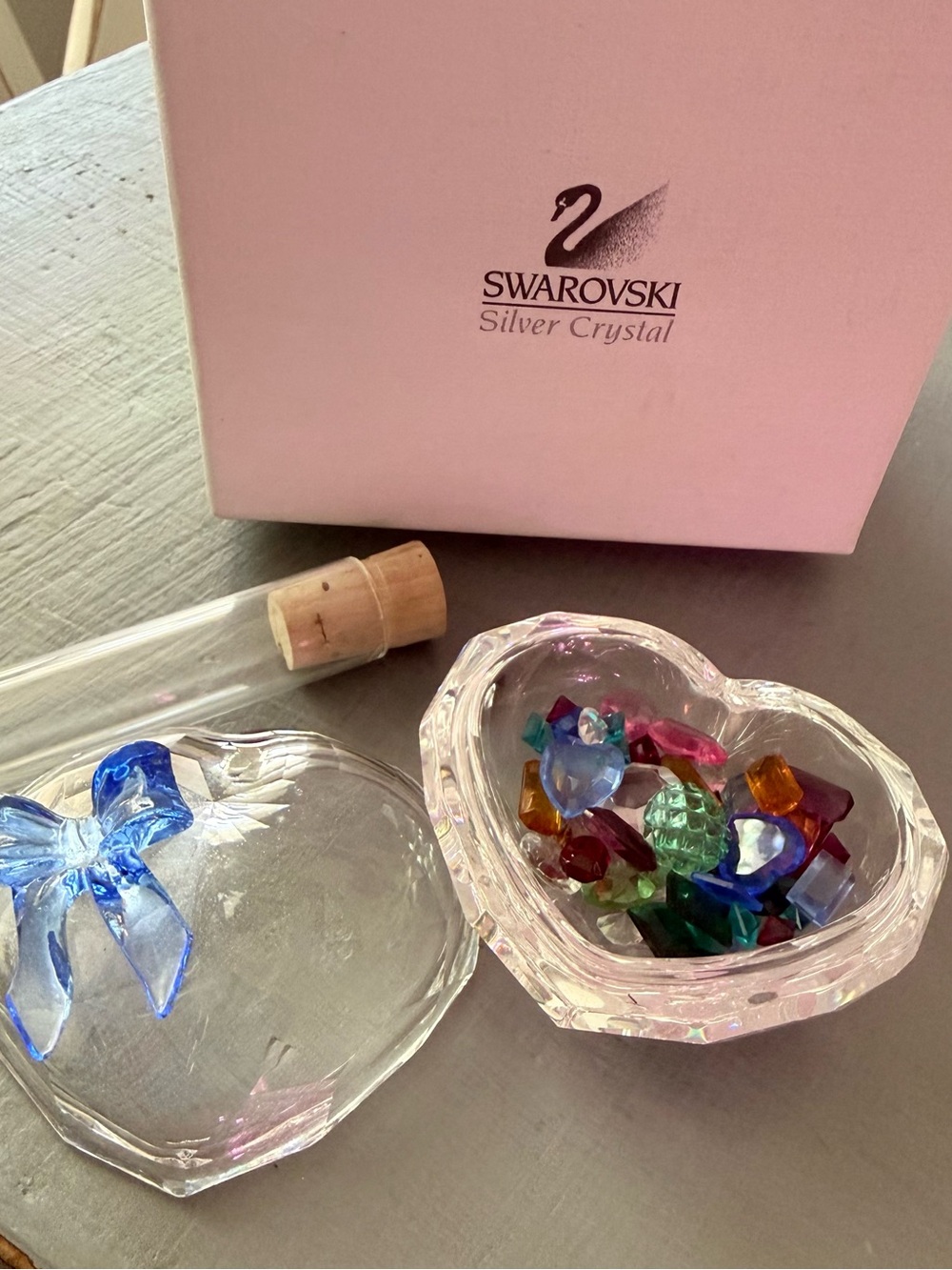 Swarovski Clear Heart Trinket Dish with Multicolored Crystal Chips